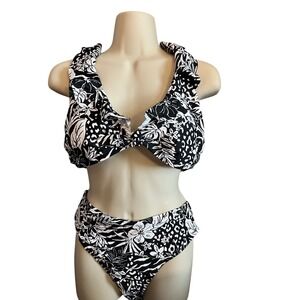 Aqua Couture Swimsuit Twist Front Ruffle Halter High Waist Bikini XL